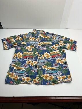Reyn Spooner Chevy Flowers 1957 VINTAGE Hawaiian Button Up Shirt Mens Large